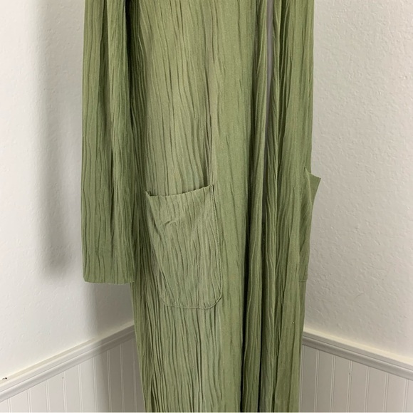 Stateside Knit Plisse Cardigan Duster Open Front Pockets Green Size M - Picture 10 of 15